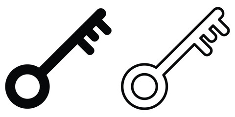 Unlock keyword signs set on white page. Silhouette key icon set on isolated white page. Black isolated vector key icon set on white background. Door key icon set. 