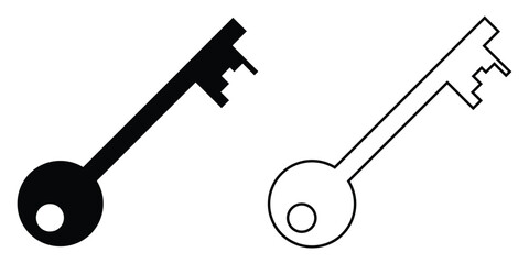 Unlock keyword signs set on white page. Silhouette key icon set on isolated white page. Black isolated vector key icon set on white background. Door key icon set. 