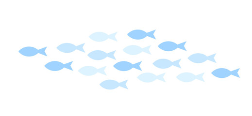 Wall Mural - Shoal of fish. Blue fish in the ocean. Marine vector illustration.