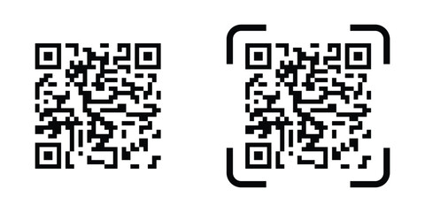 Simple black QR code badge icons, Clean black QR code vector, Flat black QR code designs for print, Vector illustration isolated on white background