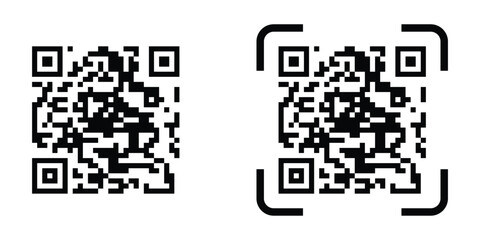 Simple black QR code badge icons, Clean black QR code vector, Flat black QR code designs for print, Vector illustration isolated on white background
