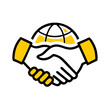 © Radha - Stylized handshake icon with yellow elements on black background