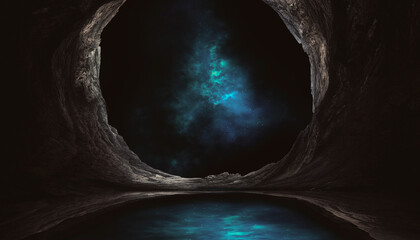 Wall Mural - fantasy mountain dark night landscape, starry sky, unknown planet, neon.