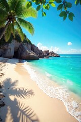 Wall Mural - Sun-drenched coastal scene with turquoise water lapping gently on the sandy shore, a perfect summer escape Perfect for travel and vacation themes , relaxing, holiday, idyllic