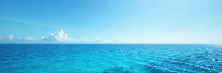 Wall Mural - Vast, endless ocean meeting the clear sky at the horizon Peaceful, tranquil scene with calming blue and turquoise tones Perfect for travel, nature, and serenity themes , amazing, vast