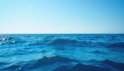 Wall Mural - Vast expanse of deep blue ocean water, waves gently rolling under a clear sky Perfect for travel, nature, and environmental themes , horizon, holiday
