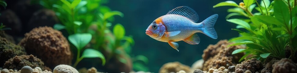 Wall Mural - Vibrant, healthy Aquarius tropical fish swimming gracefully in a lush, planted aquarium Perfect for websites, blogs, and publications focusing on aquariums, pets, or underwater life , glass, graceful