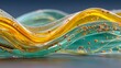© Ritika - Luxurious flowing golden ribbons abstract teal waves high resolution background