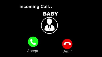 Mobile phone screen with baby incoming call animation .Incoming Call Screen Animation with Accept and Decline Option And Copy Space Placement on black Background.4k animation motion graphic veideo..