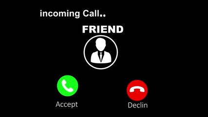 Mobile phone screen with friend incoming call animation .Incoming Call Screen Animation with Accept and Decline Option And Copy Space Placement on black Background.4k animation motion graphic veideo..