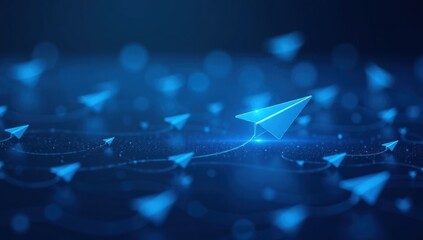Digital Communication: A Conceptual Image of Glowing Paper Airplanes. Suitable for use in presentations or articles about email, data transfer, or the future of communication systems