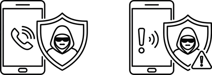 Mobile phone security and potential threats. Computer hackers icon, phishing cybersecurity protection 