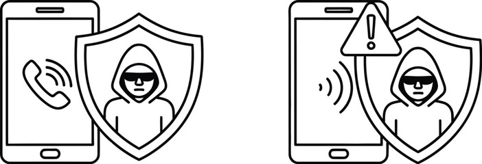 Mobile phone security and potential threats. Computer hackers icon, phishing cybersecurity protection 