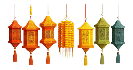 Colorful Decorative Lanterns in Various Shapes for Festive Celebrations