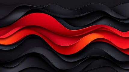 Wall Mural - Black and red wave with a red stripe. The wave is made of paper and has a very abstract look to it