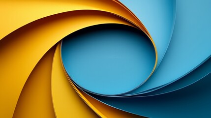 Wall Mural - Blue and yellow spiral with a blue background. The spiral is made of paper and has a wavy texture