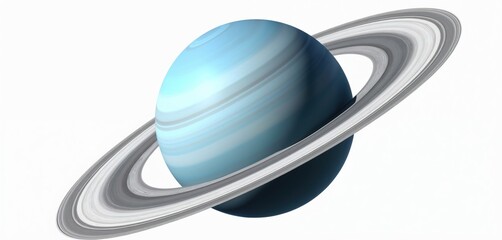 Wall Mural - Uranus is isolated on white. Planet has rings and blue atmosphere. Celestial body is distant. Science studies cosmos exploration. Photo for textbooks. Great digital wallpaper for education.