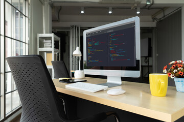 Software development programming on computer screen for modish application and program coding
