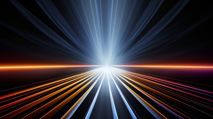 Wall Mural - Colorful, abstract image of a light beam with orange and blue lines. The image has a sense of movement and energy, and it seems to be a representation of a futuristic or sci-fi setting