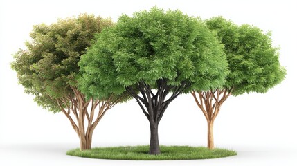 Wall Mural - Three Trees with Green Leaves Rendered on White Background for Environmental and Ecological Projects
