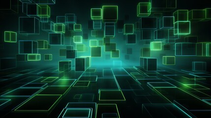 Wall Mural - computer generated image of a room full of green and yellow cubes. the cubes are arranged in a way t
