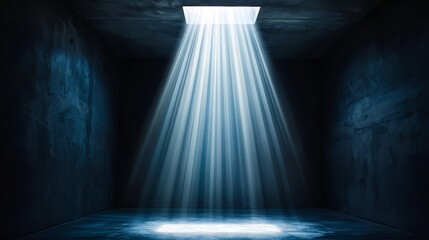 Wall Mural - Dark room with a light shining through a window. The light is shining on the floor, creating a spotlight effect
