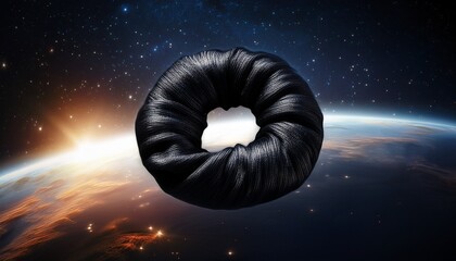 Wall Mural - black hole hair scrunchie stretching into the cosmos