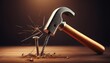 © Laura - hammer hitting bent nail carpenter hammer with bent nail repair fail construction fail symbol