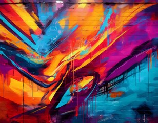 Wall Mural - bright graffiti wall textured background wallpaper design vivid neon color palette urban street art print