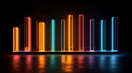Wall Mural - series of colorful, neon-lit columns are arranged in a row. the columns are of different heights and