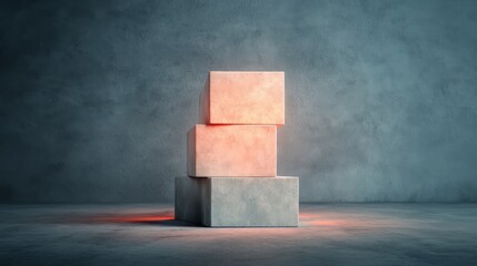 Wall Mural - Stack of white boxes with a red light shining on them. The boxes are stacked on top of each other, creating a sense of height and importance. The red light adds a dramatic