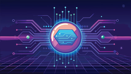 Futuristic Digital Circuit Board with Glowing Technology Chip and Abstract Cyber Network Design Background