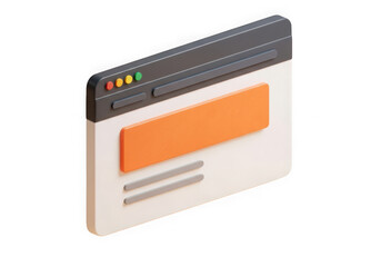 Isometric web browser window with orange content isolated on transparent background