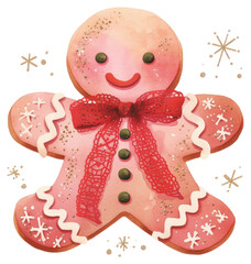Wall Mural - PNG Pink gingerbread man illustration christmas sweets.