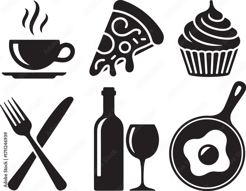 Delicious food icons for menus and recipes Stock Vector | Adobe Stock