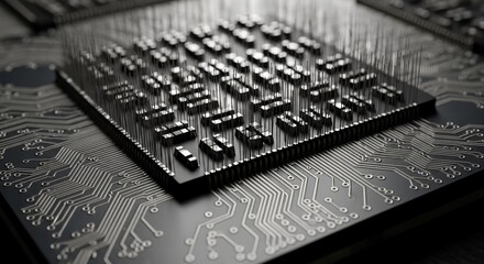 Advanced Computer Chip Processor on Circuit Board for Digital Technology and AI