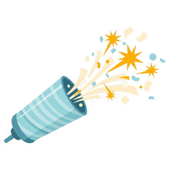 illustration of a party popper exploding with a burst of confetti and stars for a New Year's Eve celebration.