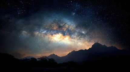Majestic Night Sky Over Mountains with Stars and Milky Way Glow
