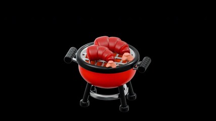 3D Animation Shrimp on Barbecue Grill for Summer Party