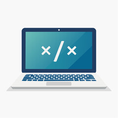 Laptop Displaying Programming Symbols on Blue Screen - Modern Technology