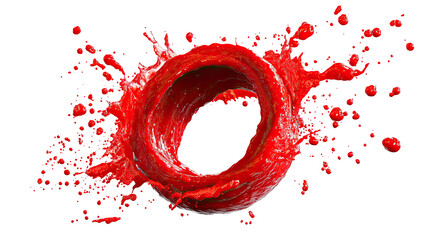 Red liquid exploding in a ring shape against black background