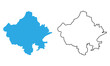 © kasmandesign - Map of the state of Rajasthan, India. Map with detailed outlines and blue silhouettes