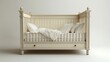 © Md - Ivory Baby Crib with White Pillows and Blanket on White Seamless Background