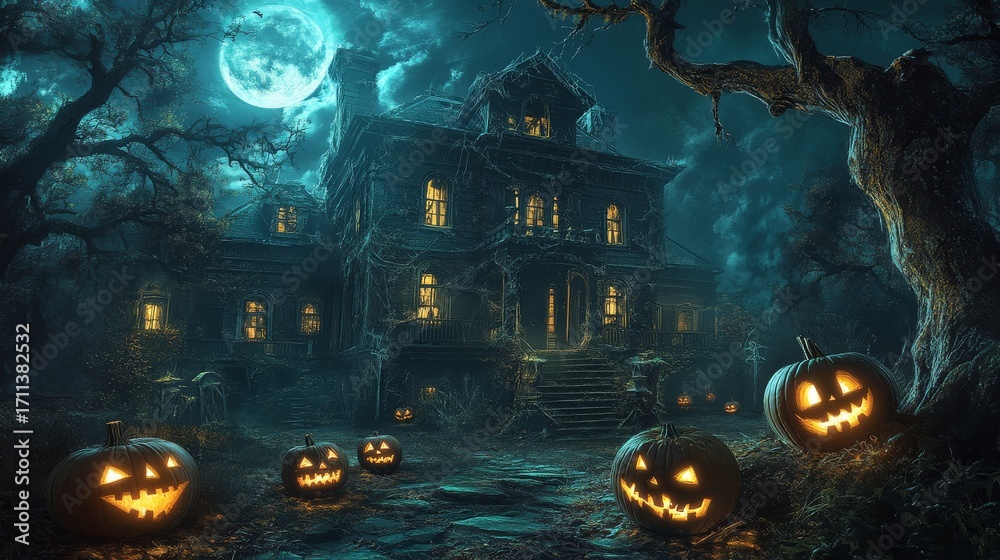 Decrepit haunted mansion with boarded windows and sagging roof ...