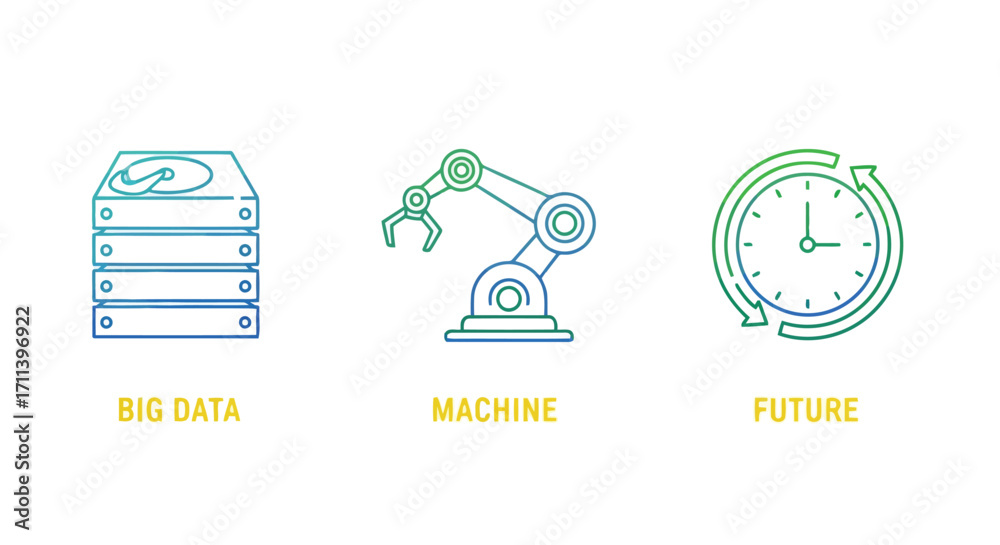 Vector illustration of big data, machine learning and future technology ...
