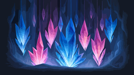 Wall Mural - Colorful crystals cave scene