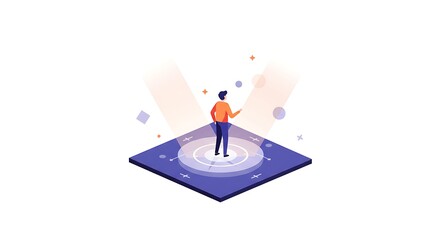 Man Standing on a Digital Interface with Examining Abstract Technology, and Flat Design.