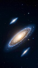 Wall Mural - Cosmic vista showcases a massive spiral galaxy alongside smaller, distant galaxies amidst a field of twinkling stars in deep space.