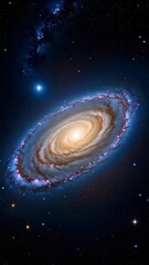 Wall Mural - Spectacular spiral galaxy with bright nucleus surrounded by blue arms and pink nebulae against a backdrop of stars in deep space