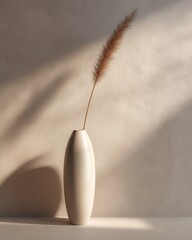 Wall Mural - Simple Tall Ceramic Vase in Matte White with Decorative Grass